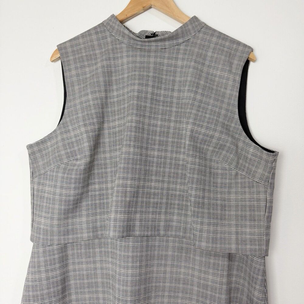 Ann Taylor Career Dress Black Ivory Tan Houndstooth Plaid Mock Neck Women’s 18 - Picture 2 of 12
